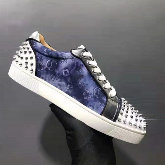 xiangtuibao Genuine Leather Flat Women Sneakers Rivet Colorful Fashion Flat Casual Shoes Men Sneakers Lace-up Spikes Real Leather Classics