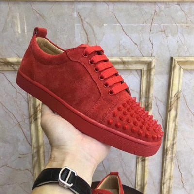 xiangtuibao Genuine Leather Flat Women Sneakers Rivet Colorful Fashion Flat Casual Shoes Men Sneakers Lace-up Spikes Real Leather Classics