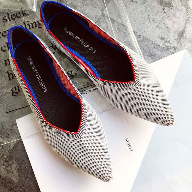 Pointed Toe flats Ladies flat Shoes Comfortable Ballet Knit De Mujer Loafers Autumn Gestante Boat Shoes Soft Bottom Women's Shoe