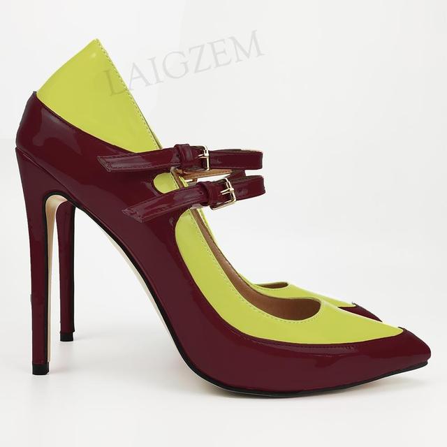 Pinpaixiong Color Contrast Women Heels Buckle Straps Desgin 12CM High Heels Shoes Women Scarpe Donna Tacones Size 34 43 44 47
