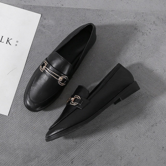 Plus Size 44 Spring Designer Shoes Woman Quality Leather Slip on Flats Shoes for Women Loafers Ladies Shoe Zapatos De Mujer JJ22