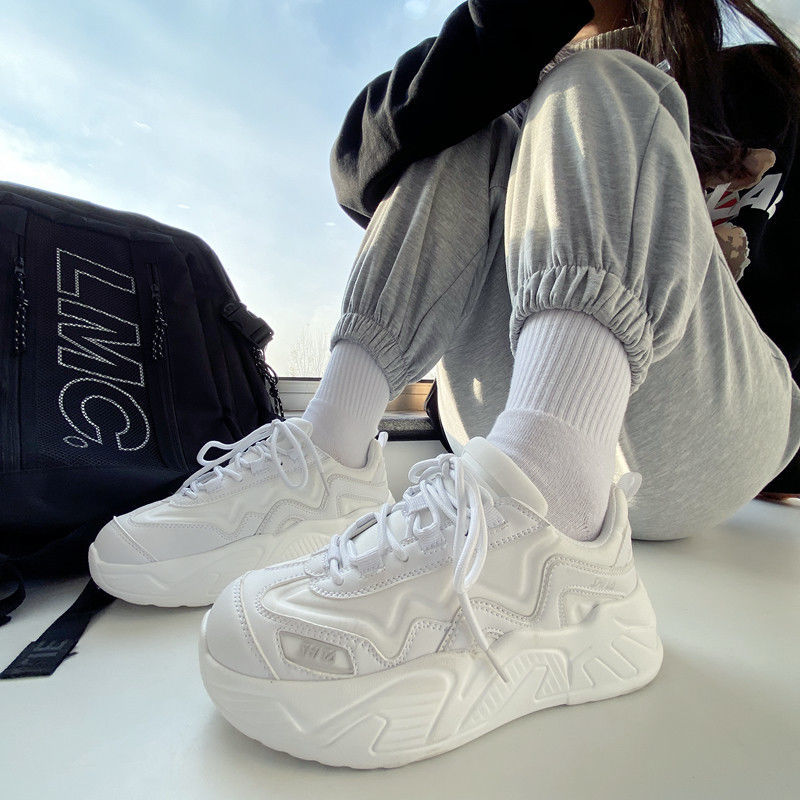 xiangtuibao White Shoes For Women Autumn New Design Women's Platform Sneakers Height Increasing Ladies Sport Shoes 41 42 43 Plus Size