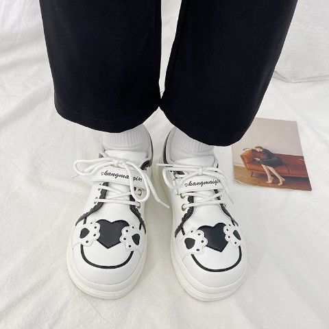 Kawaii Shoes Women Sneakers White Round Head Platform Causal Sports Student Cute Pink Girl Lolita Fashion Flats Spring