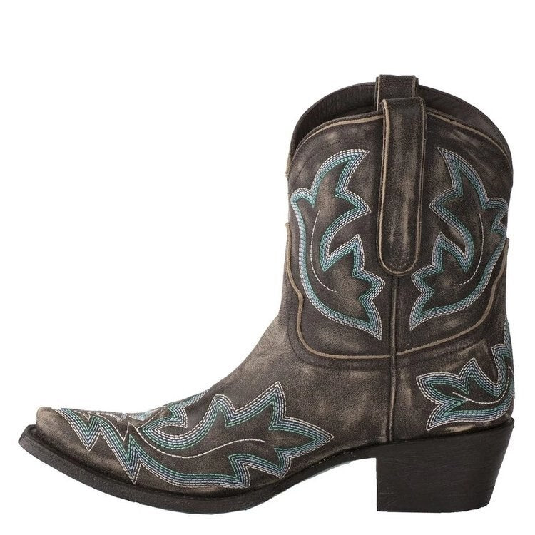 xiangtuibao Embroidery Botas Mujer Faux Leather Cowboy Ankle Boots For Women Wedge High Heel Boots Snake Print Western Cowgirl Boots