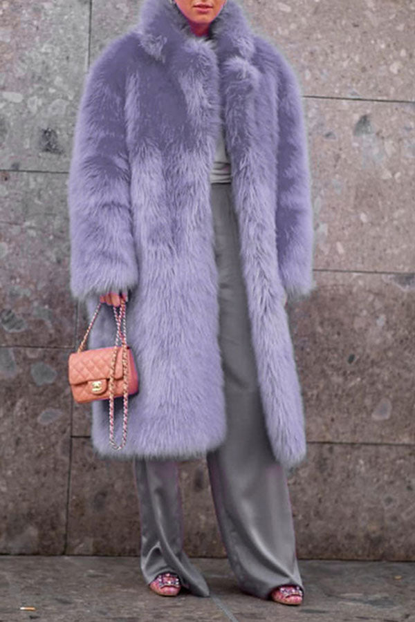 xiangtuibao Solid Color Faux Fur Luxe Turndown Collar Coat