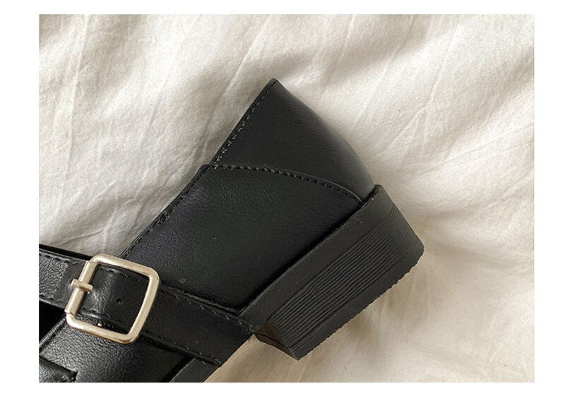 xiangtuibao Vintage Buckle Strap Square Toe Mules Brown Shoes Women Fashion Designer Elegant Black Loafers Casual Wild Spring Platform Flats
