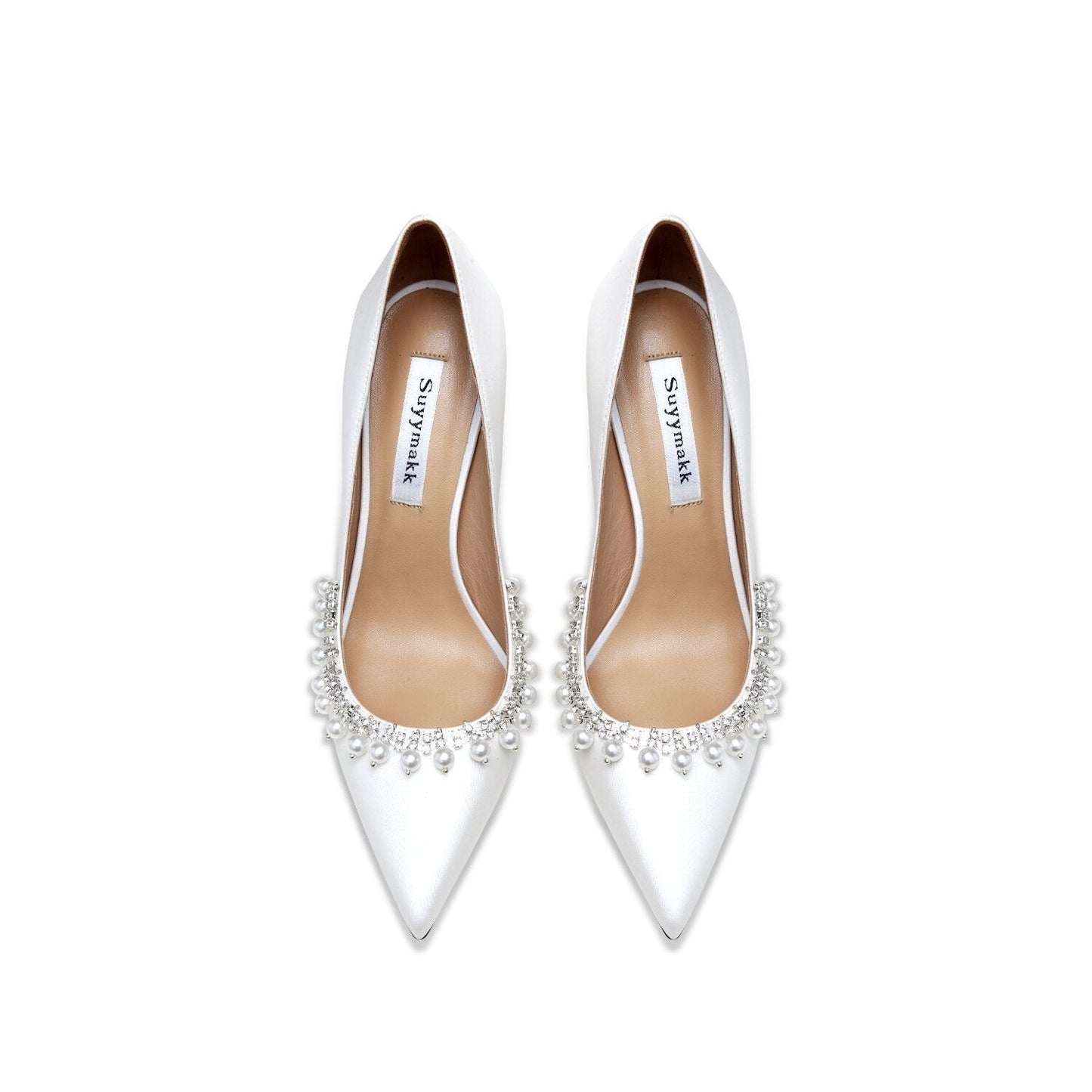 xiangtuibao New Spring Women For Fashion Pointed Toe Stiletto Pumps Sexy White String Bead Wedding Shoes High Heels Party Dress Shoes V
