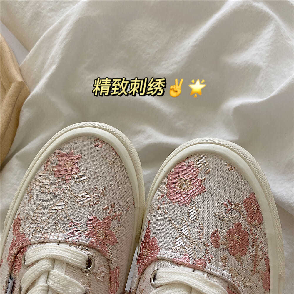 Women's Flat Shoes Embroidery Sneakers Sports Tennis Female Casual Pink Vulcanize Fashion Kawaii Footwear