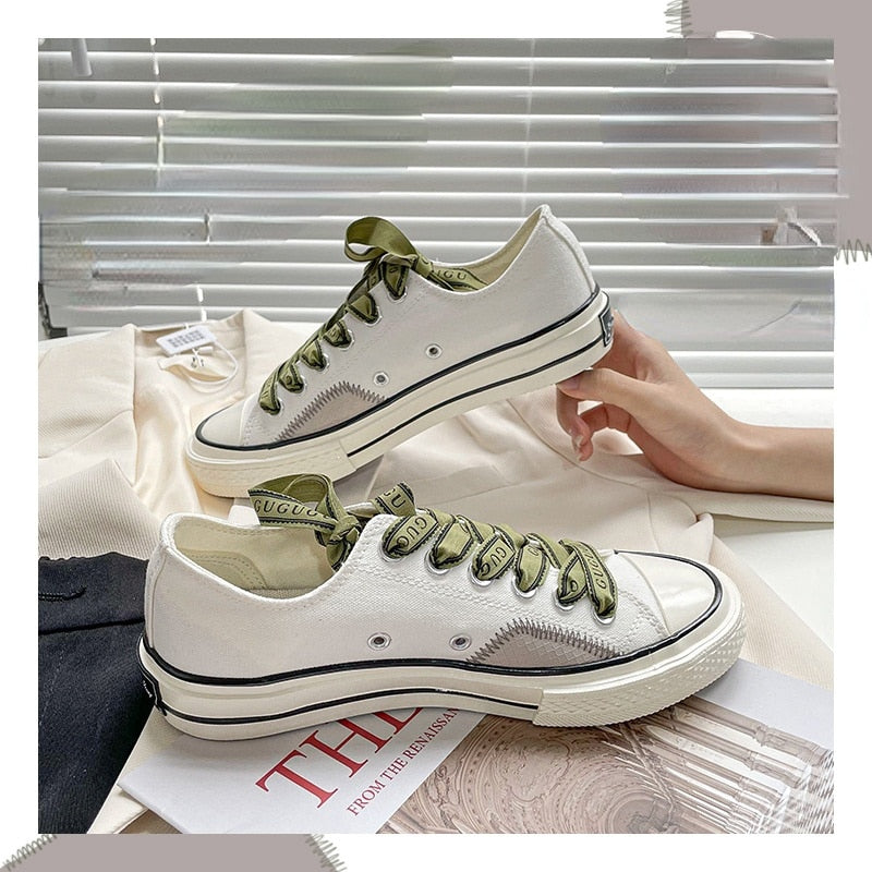 White Sneakers Women Flat Canvas Shoes Women Sport Running Female Vulcanized Shoes Casual Sneakers Stitching Canvas Shoes