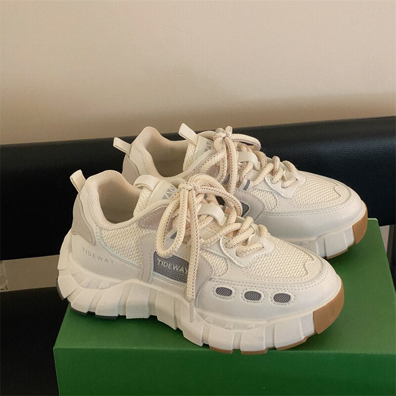 xiangtuibao Women Sneakers Running Shoes Spring Autumn INS Breathable Mesh Trainers Shoes Casual Female Lace Up Thick Sole Sneakers Ladies