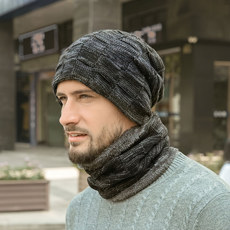 1pc Winter Hat And Scarf Set, Thick Lining, No Brim, Keeps Men And Women Warm In Winter