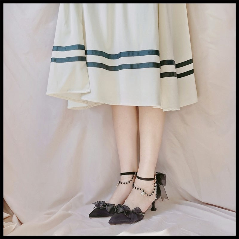 xiangtuibao Princess Female Kawaii Tea Party Japanese Cute Anime Lolita Shoes Women Harujuku Cosplay Bow Pointed Toe Feminine High Heel 8cm