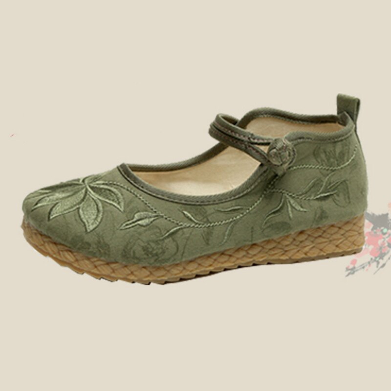 Rimocy Fashion Embroidery Flat Shoes Women Spring Ankle Strap Non-slip Casual Shoes Woman Comfort Soft Sole Chinese Shoe