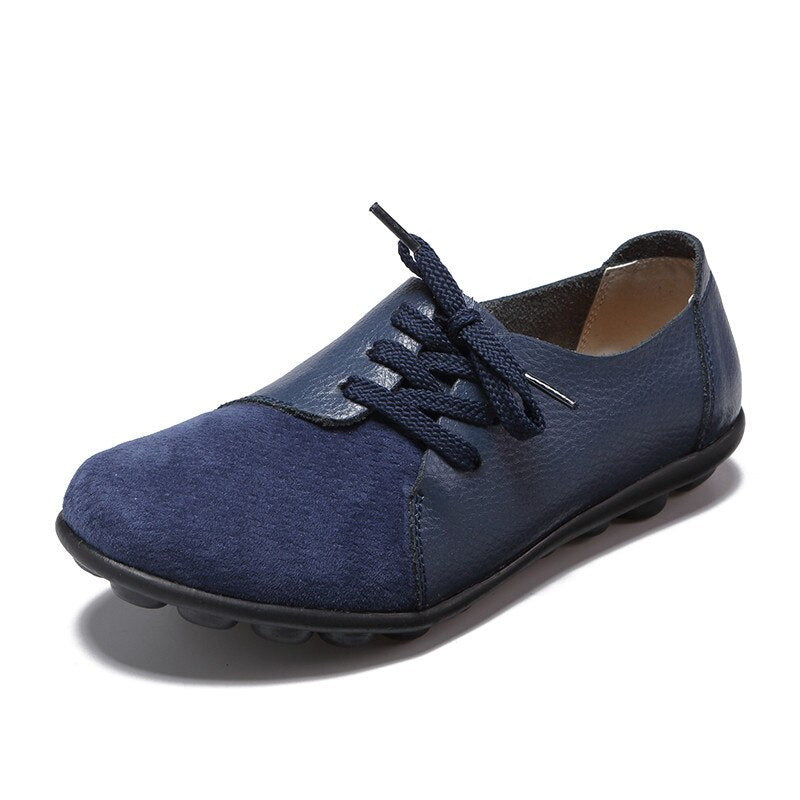 xiangtuibao Spring Genuine Leather Sewing Women's Shoes Soft Bottom Solid Women Flat Shoes Woman Lace-up Casual Sports Footwear