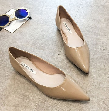 Ladies 2-48 Patent Leather Slip-ons Green Beige Pointy Toe Light Shoes For Women Promotion Simple Flats Spring Outdoor Cute