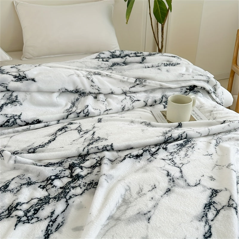 1pc Ultra-Soft Marble Print Flannel Blanket - Luxurious, Cozy, and Versatile for Travel, Sofa, Bed, and Office Use - Perfect Gift for Boys, Girls, and Adults of All Ages - Ideal for All Seasons and Occasions