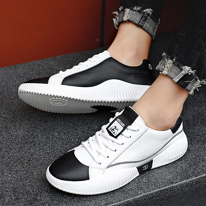 xiangtuibao New Vulcanized Shoes Fashion Men Casual Sneakers Comfortable Leather Small White Shoes Wear-Resisting Walking Sneakers