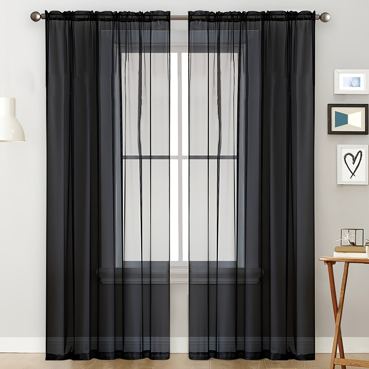 2pcs Yarn Curtain Rod Pocket Sheer Curtains For Bedroom Living Room Decoration Solid Color Curtain Home Decor
