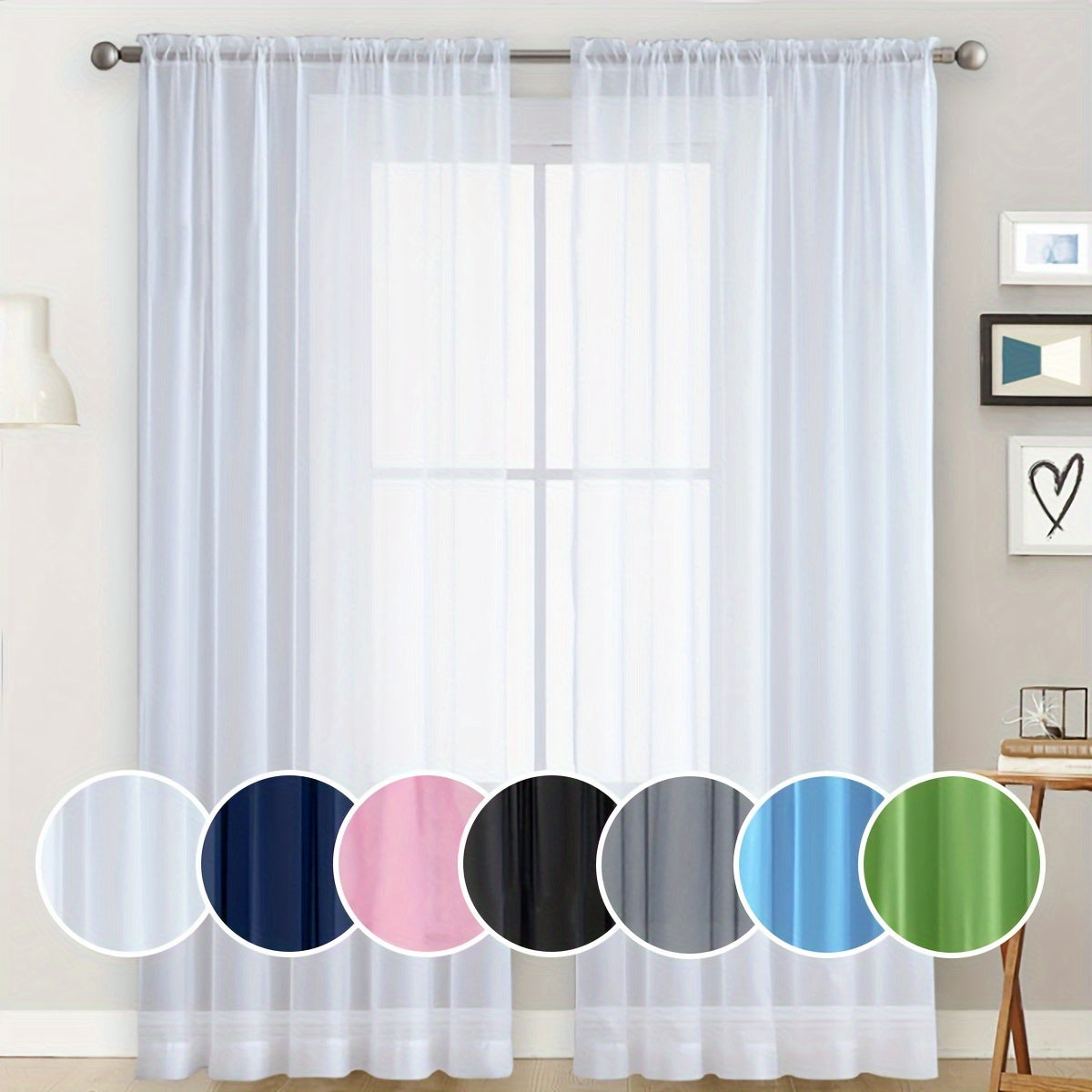 2pcs Yarn Curtain Rod Pocket Sheer Curtains For Bedroom Living Room Decoration Solid Color Curtain Home Decor