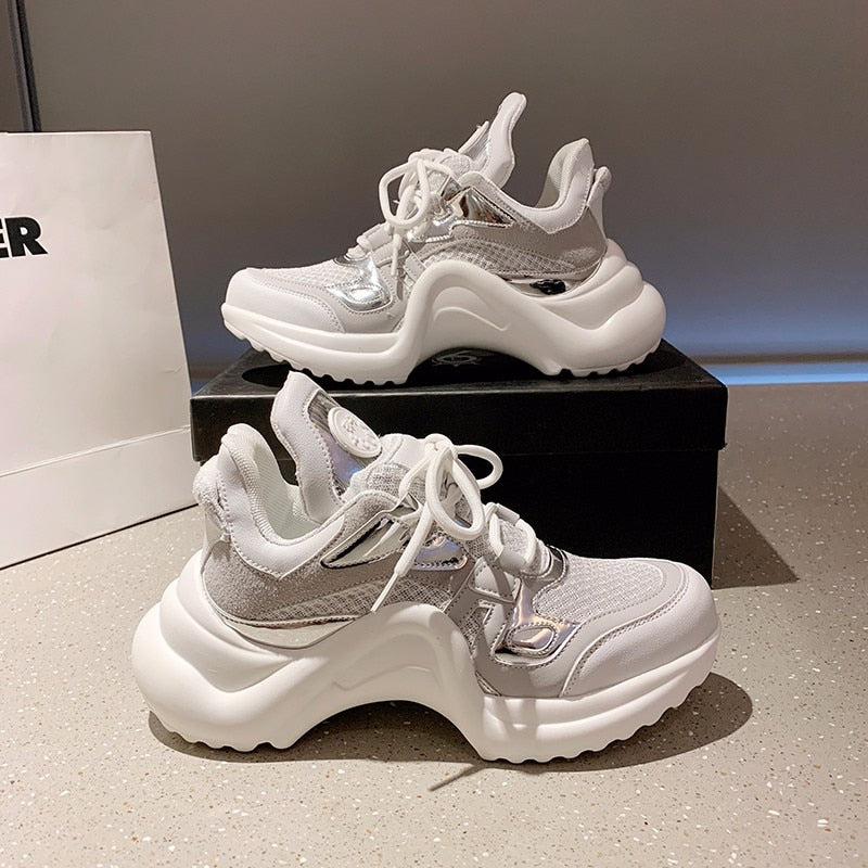 Summer Shoes Women Brand Design Bling Sequined Women's Casual Shoes Fashion Female Chunky Sneakers Stylish Sport Shoes