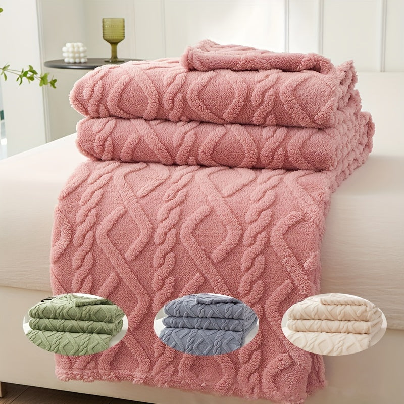 1pc Lamb Fleece Blanket Comfortable Soft 3D Fashionable Design Plush Thick Warm Blanket, Soft Warm Plush Air Conditioning Blanket Flannel Throw Blanket, Multifunctional Blanket For Bed Couch Travel