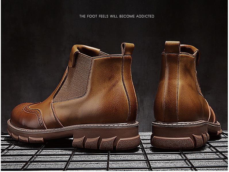 Men Genuine Leather Chelsea Boots Autumn Winter Brogues Shoes Male Platform Ankle Boots Breathable Fashion Motorcycle Boots