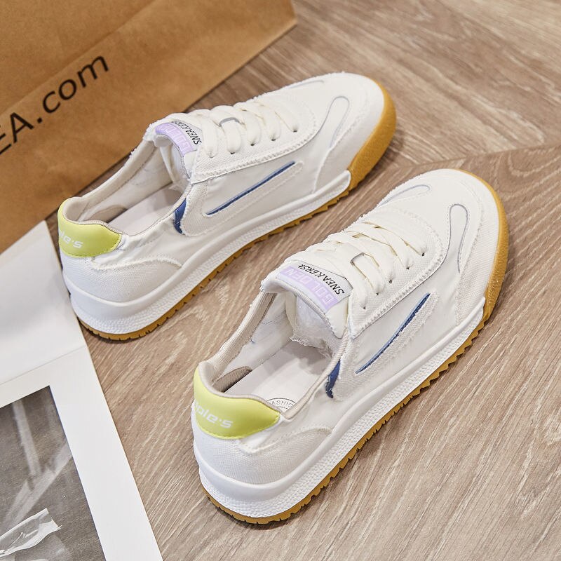 QWEEK Sneakers Autumn White Tennis Women Sports Shoes Casual Canvas Flat Platform Korean Vulcanize Running Basket Rubber