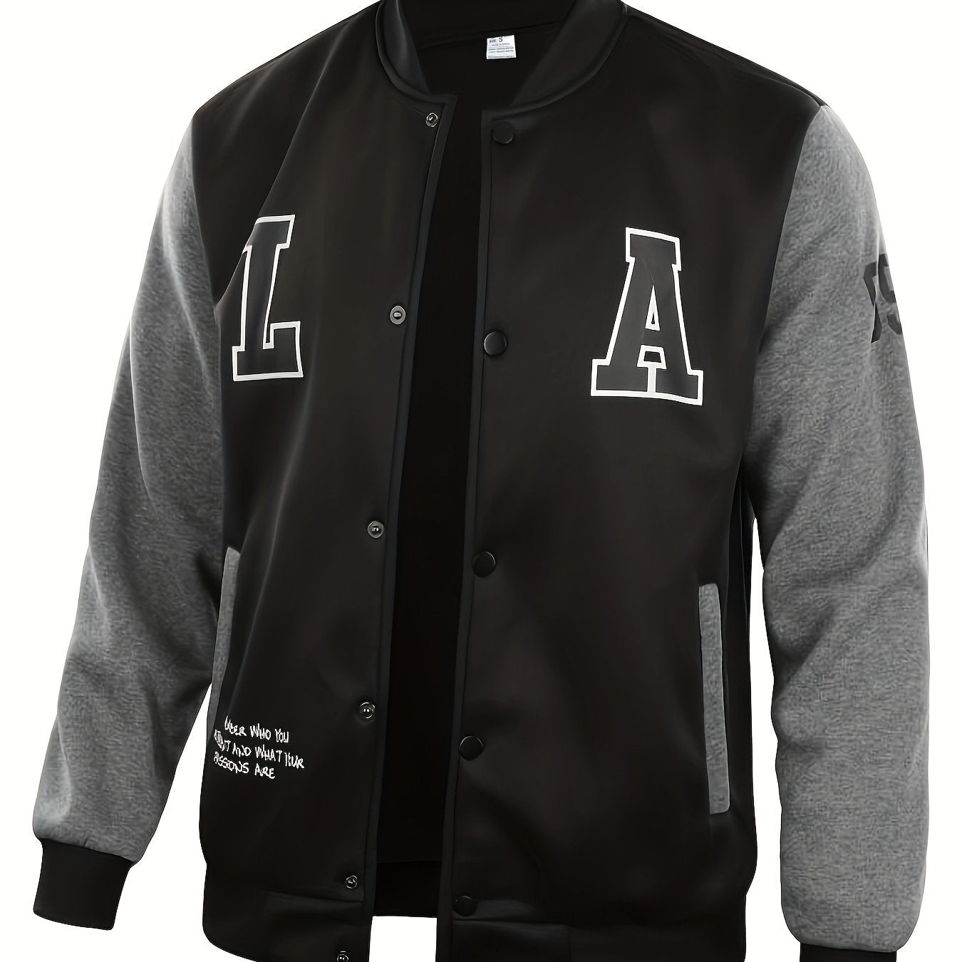 Mens Classic LA Print Varsity Jacket - Stylish Color Block Design - Durable Button Up for Spring/Fall - Trendy College Baseball Style