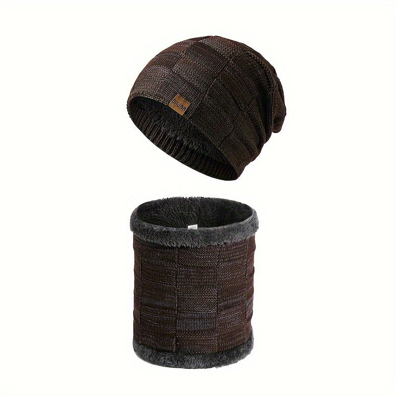 1pc Winter Hat And Scarf Set, Thick Lining, No Brim, Keeps Men And Women Warm In Winter