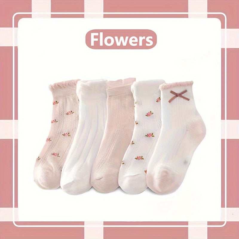 10 Pairs of Adorable Cartoon Patterned Ankle Socks - Soft, Breathable, Comfy, and Moisture-Wicking for Girls Spring and Summer Wear - Cotton Blend, Knit Fabric, Low-Cut Design