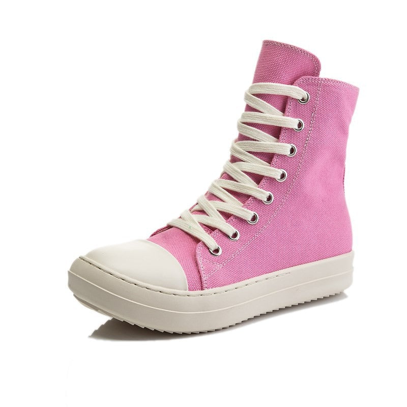 Women High Top Canvas Sneakers Flat Lace-up Pink Vulcanize Shoes For Ladies Fashion Casual Breathable Footwear New Hotsale
