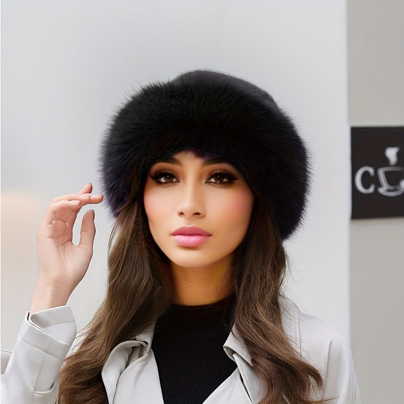 Womens Luxurious Faux Fur Winter Hat - Thickened & Insulated for Ultimate Warmth - Stylish Ear Protection Bucket Hat, All-Match Casual Design - Perfect Christmas Gift
