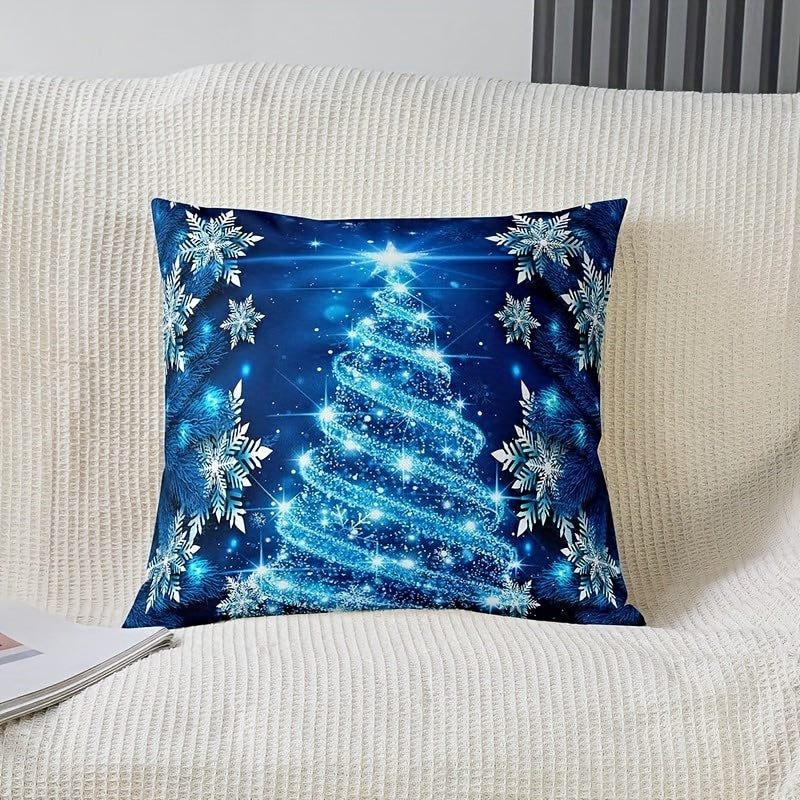 2-Pack Soft Contemporary Polyester Throw Pillow Covers with Vibrant Christmas Tree and Snowflake Design, Machine Washable, Zippered Cushion Cases for Sofa, Chair and Various Room Types - Single Sided Printing