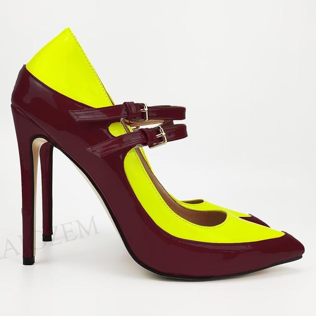 Pinpaixiong Color Contrast Women Heels Buckle Straps Desgin 12CM High Heels Shoes Women Scarpe Donna Tacones Size 34 43 44 47
