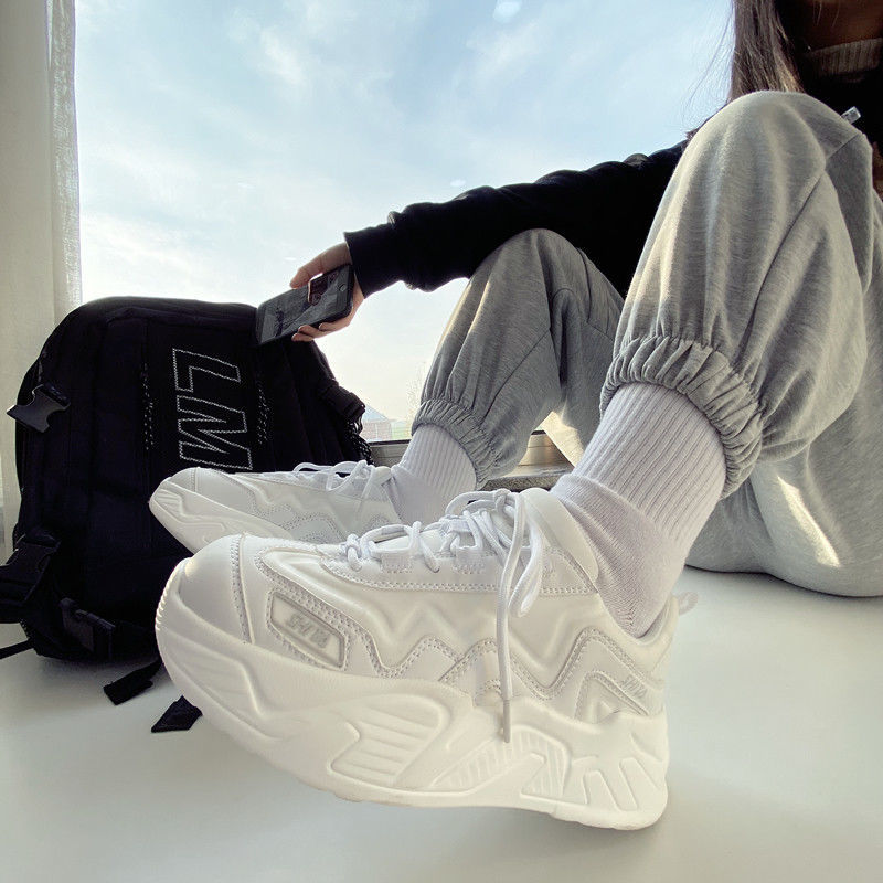 xiangtuibao White Shoes For Women Autumn New Design Women's Platform Sneakers Height Increasing Ladies Sport Shoes 41 42 43 Plus Size
