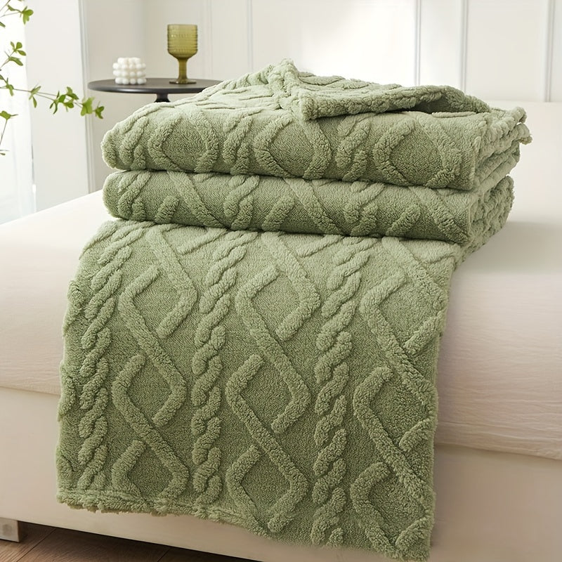 1pc Lamb Fleece Blanket Comfortable Soft 3D Fashionable Design Plush Thick Warm Blanket, Soft Warm Plush Air Conditioning Blanket Flannel Throw Blanket, Multifunctional Blanket For Bed Couch Travel