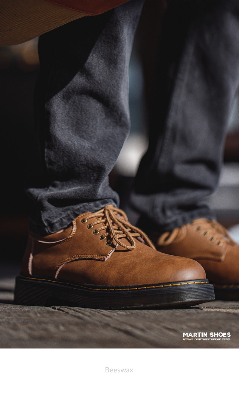 Maden Shoes Spring Autum New Leisure Leather Shoes Men's Trend Big Head Tide Shoes Men British Wind Low Help Shoes