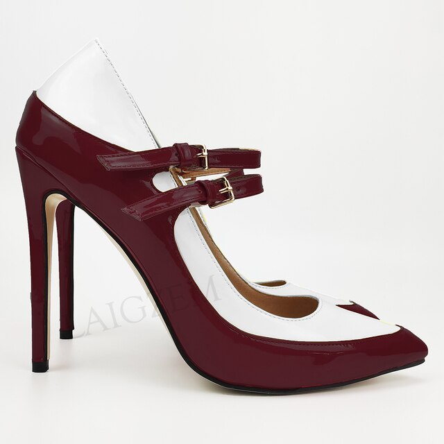 Pinpaixiong Color Contrast Women Heels Buckle Straps Desgin 12CM High Heels Shoes Women Scarpe Donna Tacones Size 34 43 44 47