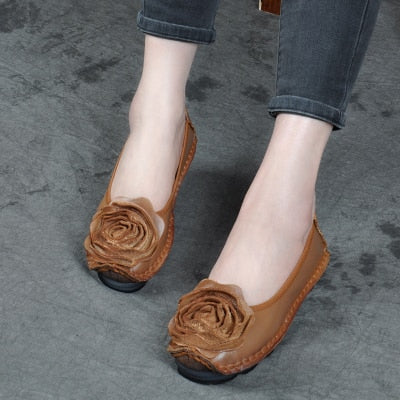 xiangtuibao Genuine Leather Sneakers Women Flat Loafers Shoes Flower Slip On Retro Shoes Female Autumn Soft Mother Flats Loafer