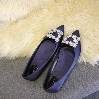 Women Flats Wedding Shoes Rhinestone Pointed Toes Cinderella Cryatal Shoes Flat Slip On Loafers Plus Party Shoes ballet luxury