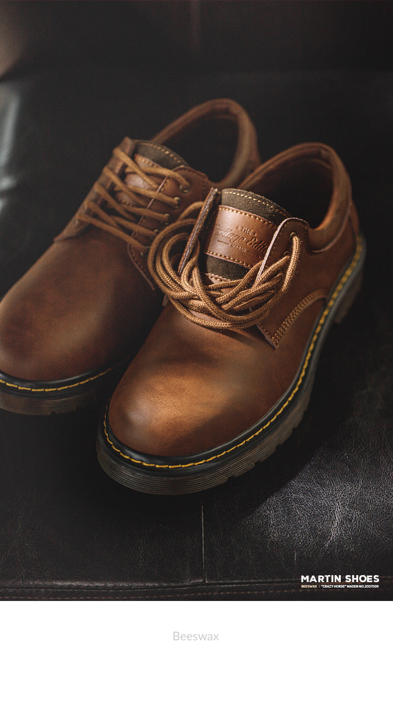 Maden Shoes Spring Autum New Leisure Leather Shoes Men's Trend Big Head Tide Shoes Men British Wind Low Help Shoes