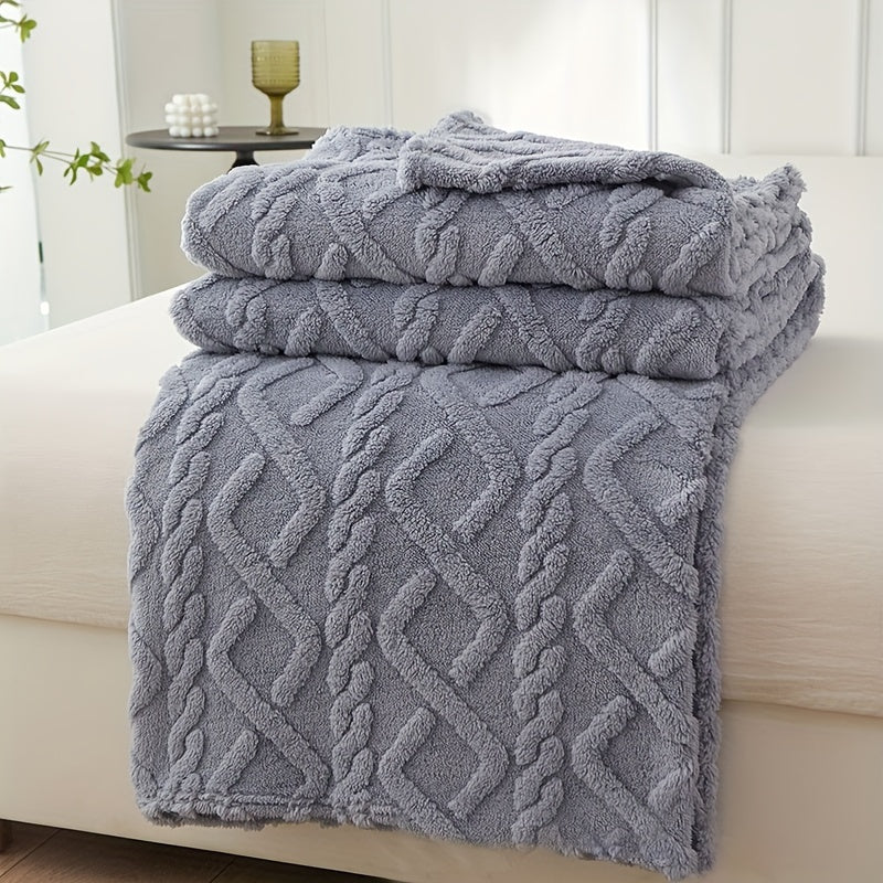 1pc Lamb Fleece Blanket Comfortable Soft 3D Fashionable Design Plush Thick Warm Blanket, Soft Warm Plush Air Conditioning Blanket Flannel Throw Blanket, Multifunctional Blanket For Bed Couch Travel