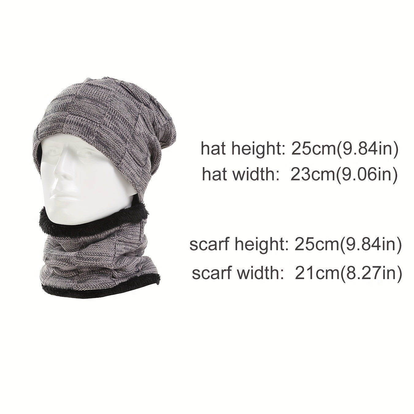 1pc Winter Hat And Scarf Set, Thick Lining, No Brim, Keeps Men And Women Warm In Winter
