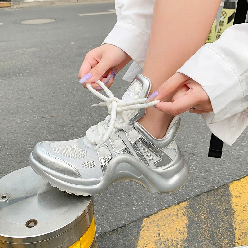 Summer Shoes Women Brand Design Bling Sequined Women's Casual Shoes Fashion Female Chunky Sneakers Stylish Sport Shoes