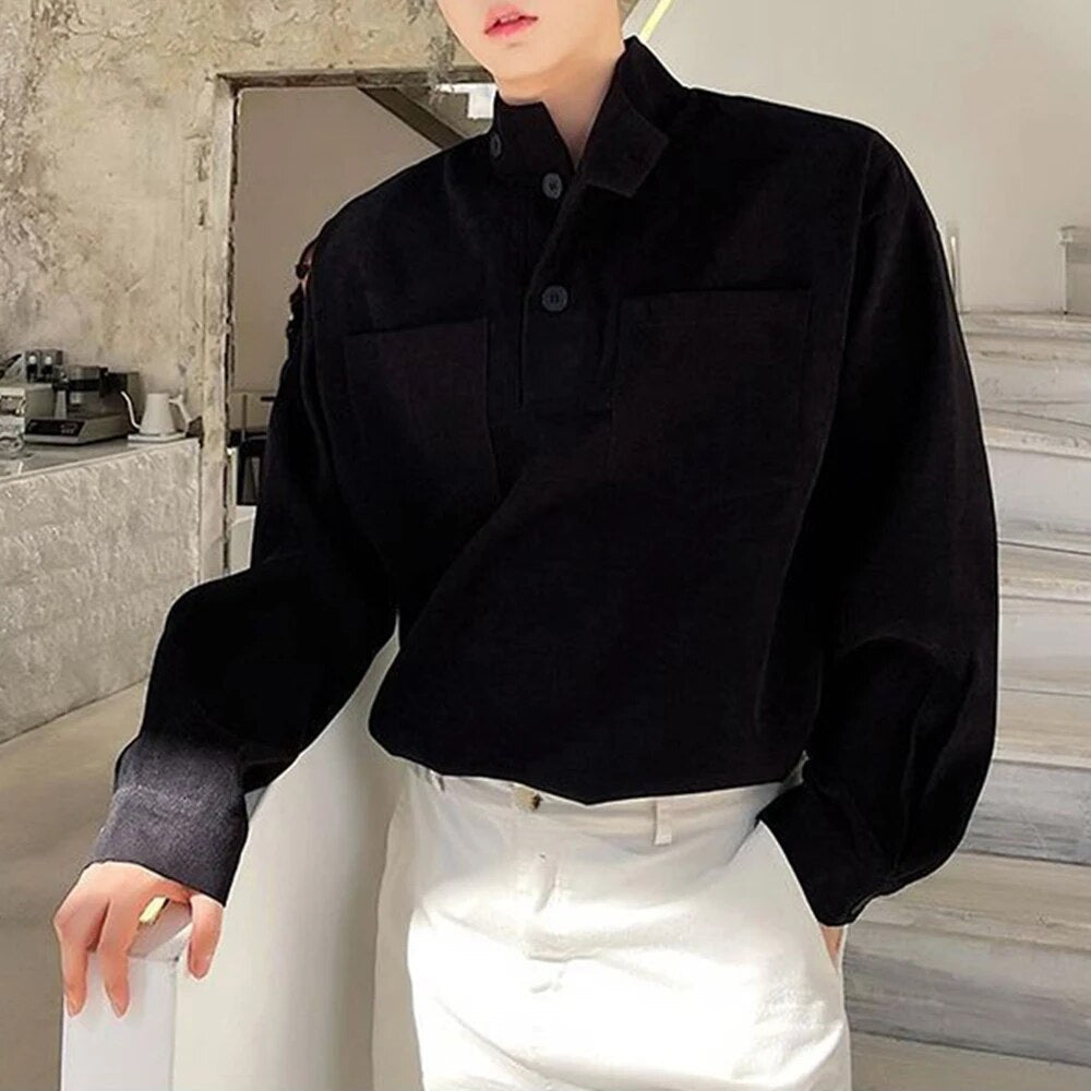 xiangtuibao Spring Lapel Single Breasted Hoodies Top Men Fashion Long Sleeve Solid Sweatshirt Men Clothing Casual Pockets Sweatshirts