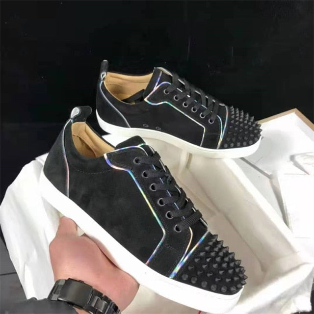 xiangtuibao Genuine Leather Flat Women Sneakers Rivet Colorful Fashion Flat Casual Shoes Men Sneakers Lace-up Spikes Real Leather Classics