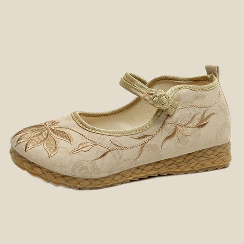 Rimocy Fashion Embroidery Flat Shoes Women Spring Ankle Strap Non-slip Casual Shoes Woman Comfort Soft Sole Chinese Shoe
