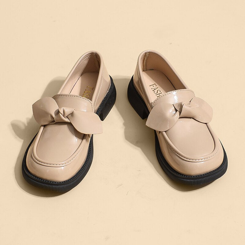Khaki Sweet Bowknot Oxford Shoes Women Spring Autumn Black Leather Flats New Low Heels Casual Boat Shoes Women Loafers