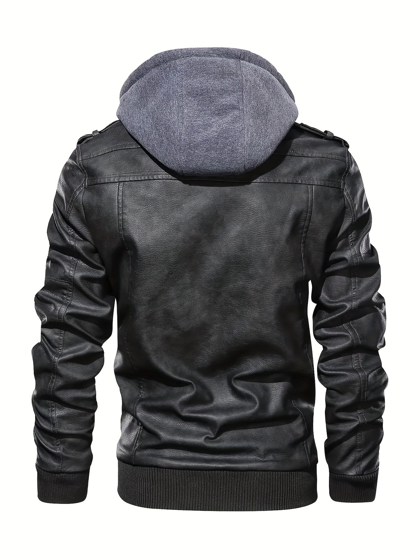 Trendy Mens PU Leather Biker Jacket - Chic Hooded Design with Zip Up Closure - Durable & Stylish Casual Wear
