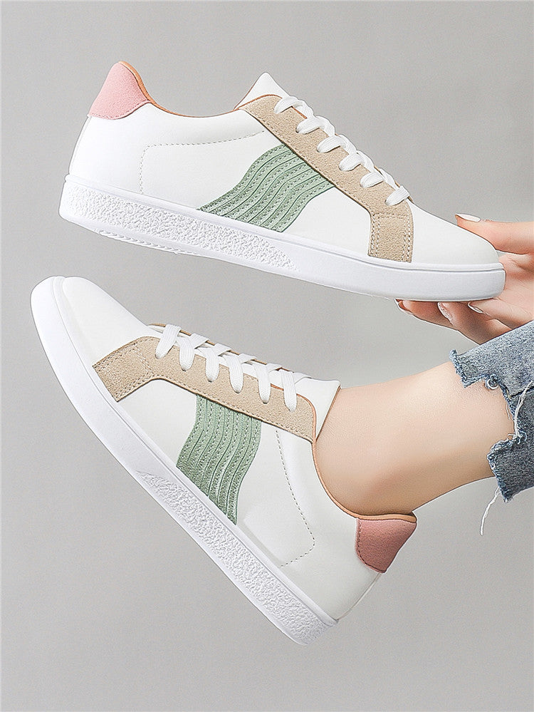 New Women White Shoes Fashion All-match Simplicity Outdoor Lace-up Round Head Light Non-slip Flat Casual Shoes Woman